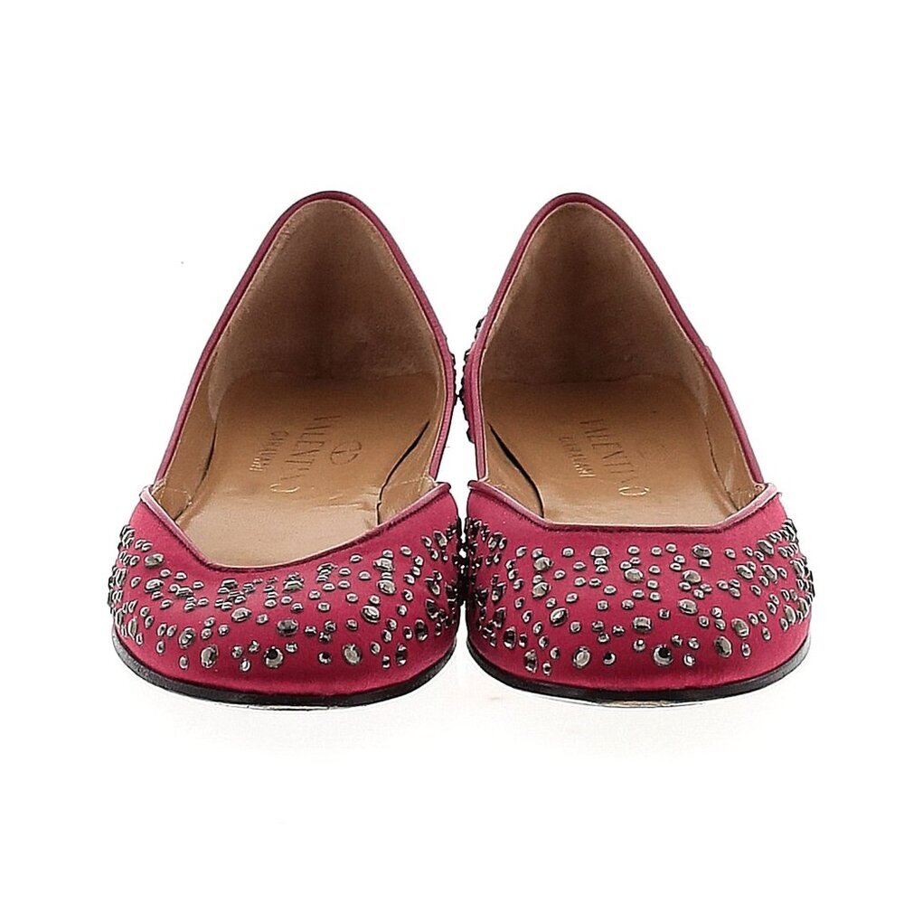 VALENTINO GARAVANI Red Satin Crystal Embellished D’Orsay Ballet Flats EU 37 US 7 - Picture 3 of 12